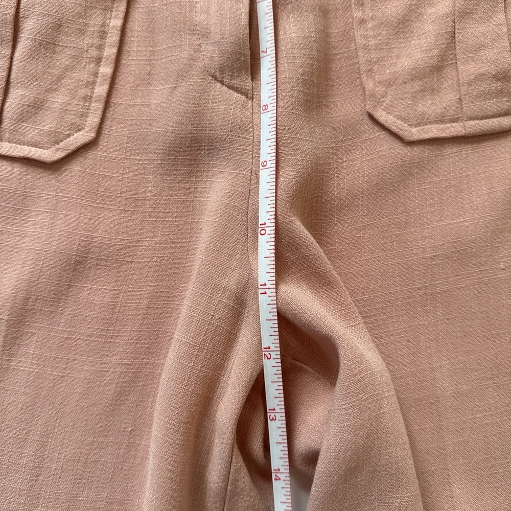 Wide Leg Soft Peach Linen Trousers with Front Flap Pockets - Picture 7 of 8